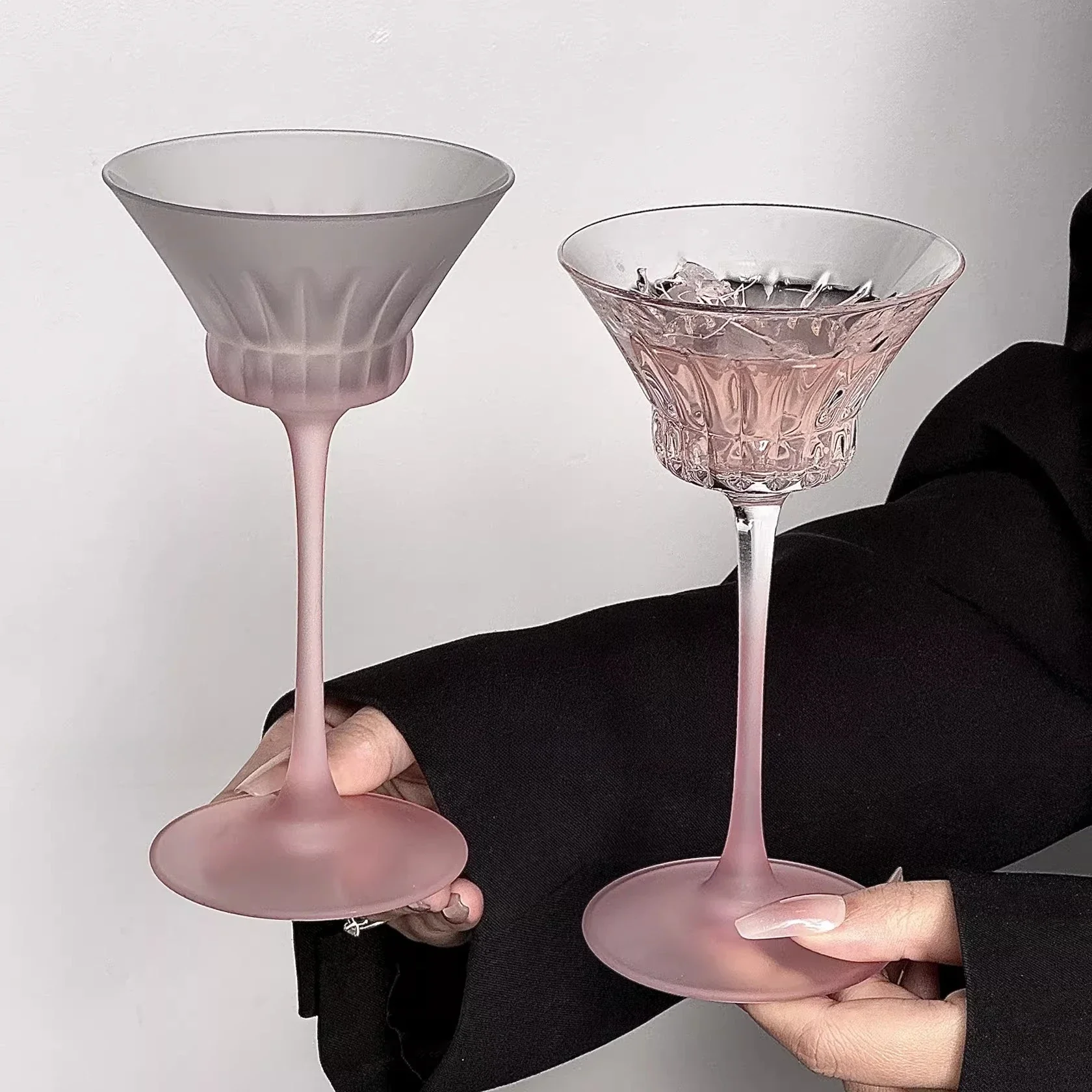 Matte Pink High Footed Cup High Appearance Level Cocktail Cup Creative Simple Champagne Glass Household Sweet Glass Wine Goblet