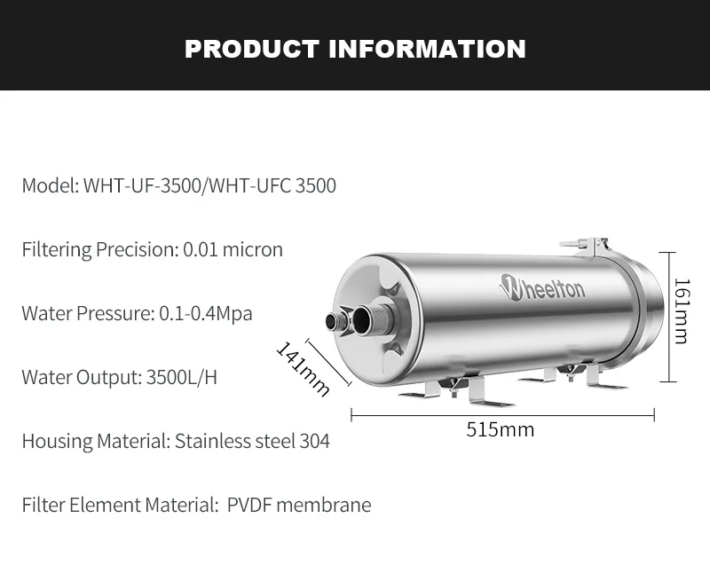 Wheelton PVDF UF 3500L/H Wasserreiniger für das ganze Haus, Ultrafiltrationsfilter, 0,01 µm Filtration, SUS304, Trinkwasser – Detail 11
