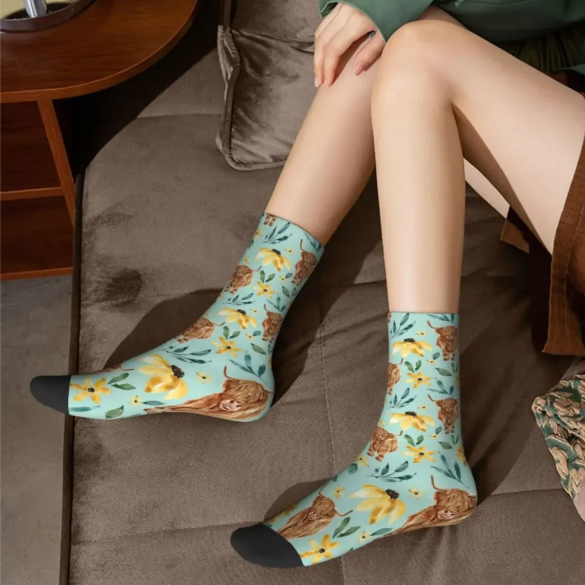 Highland Cow And Sunflowers Socks Harajuku High Quality Stockings All Season Long Socks Accessories for Man's Woman's Gifts