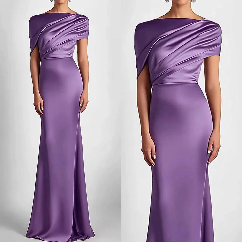 High Quality Customized Strapless Pleat Mermaid Purple Short Sleeves Vestidos De Fiesta Elegantes 2025 Feier Kleider Abendkleid