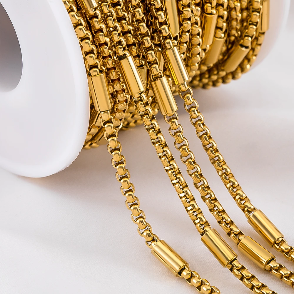 

2M 1M 0.5M Stainless Steel Box Tube Cable Beaded Chains for DIY Necklaces Jewelry Earring Making Bracelet Findings Supplies Bulk