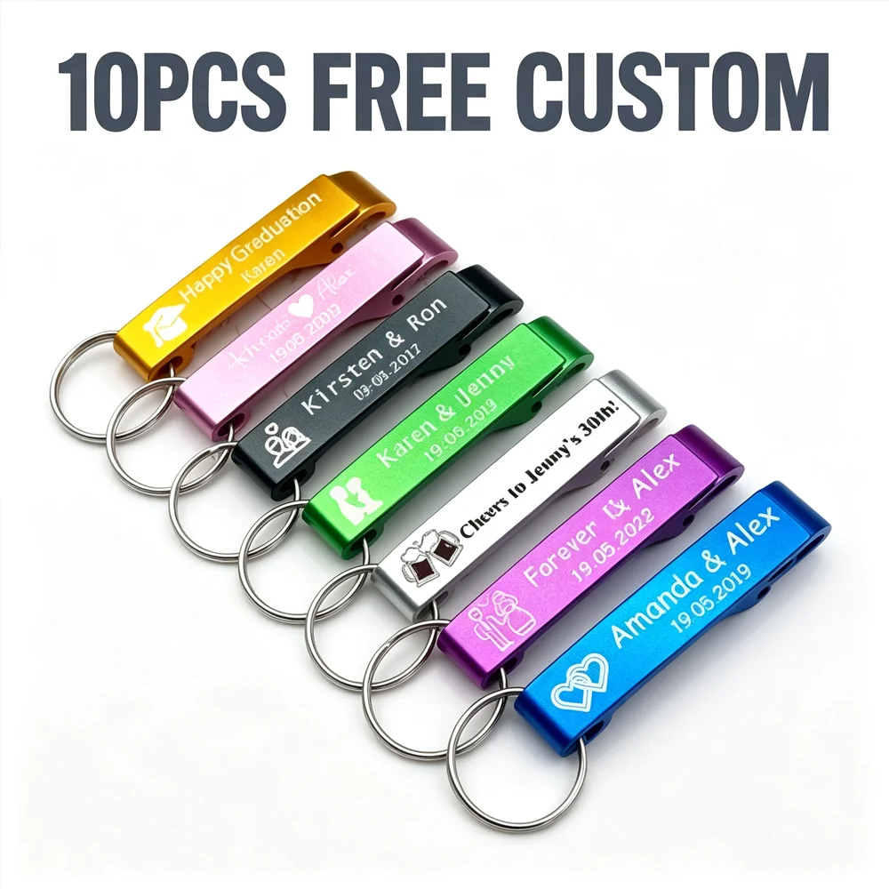 10PCS Bulk Personalized Bottle Opener Keychains With Bag Engraved Logo Keychain Can Opener for Graduation Party Wedding Favors