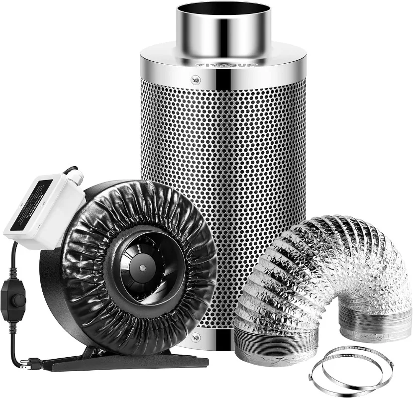 

VIVOSUN 4 Inch 203 CFM Inline Fan, 4 Inch Carbon Filter and 8 Feet of Ducting, Air Filtration Combo for Grow Tent Ventilation