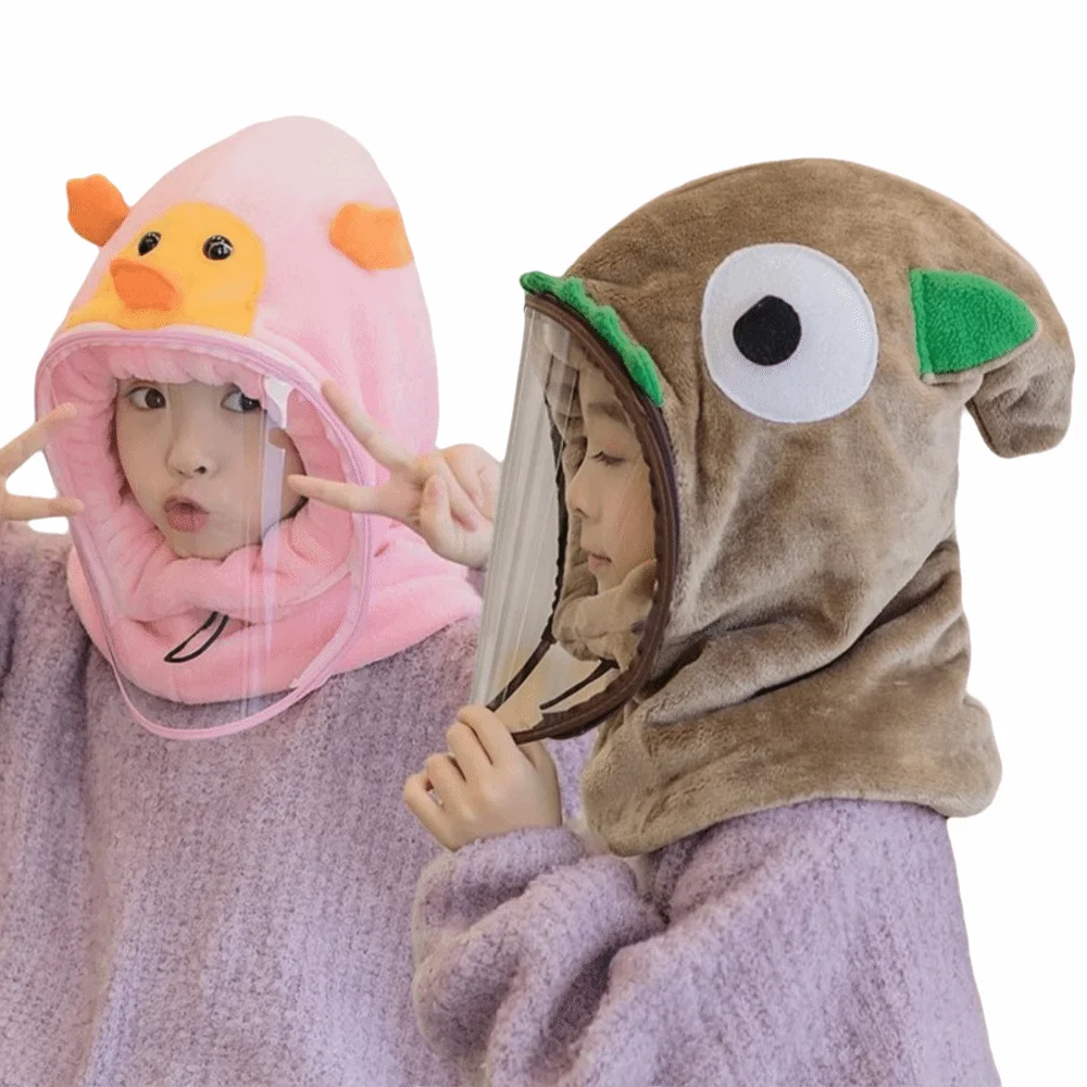 

Cute Cartoon Kids Integrated Cap Scarf Ear Protection Winter Warm Baby Hat with Scarf Windproof Hooded Anti-Fog Hat Children