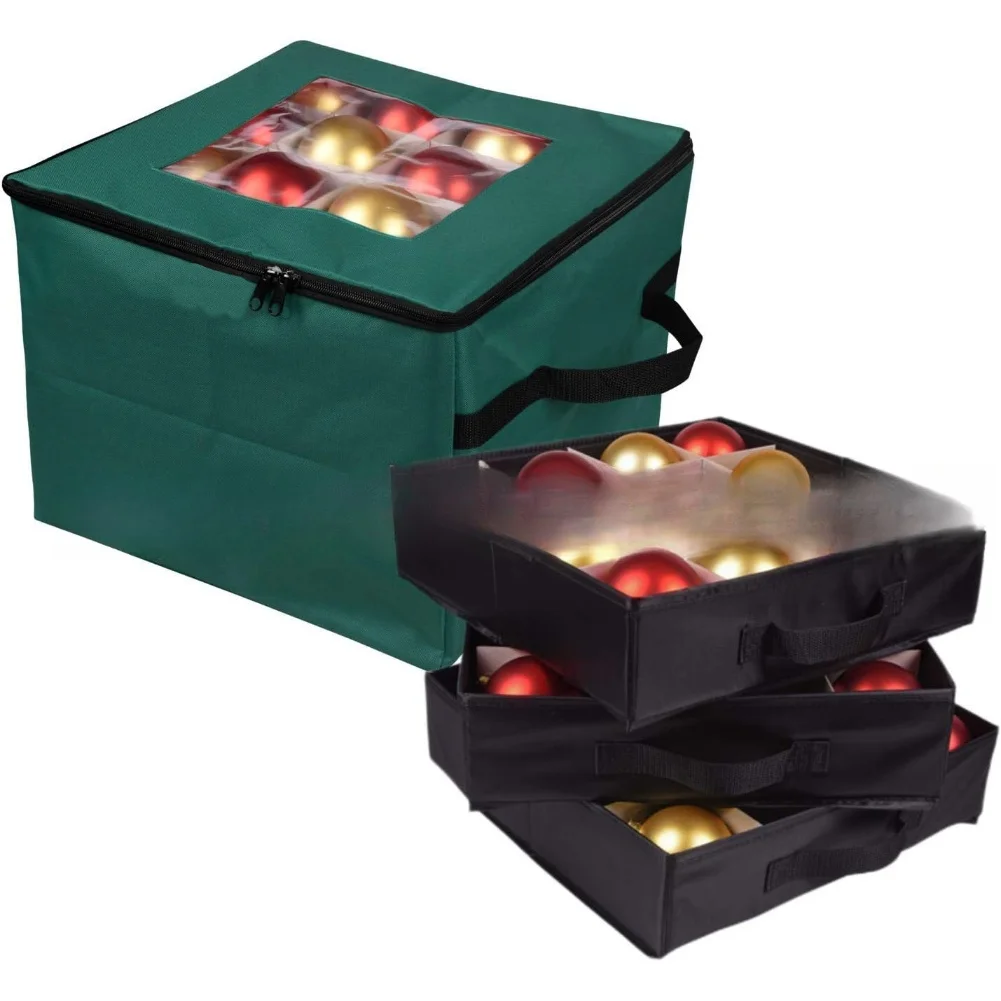 

Christmas Ornament Storage Organizer Holds Up to 48 Balls with 3 Removable Trays and Divider Inserts for Protection
