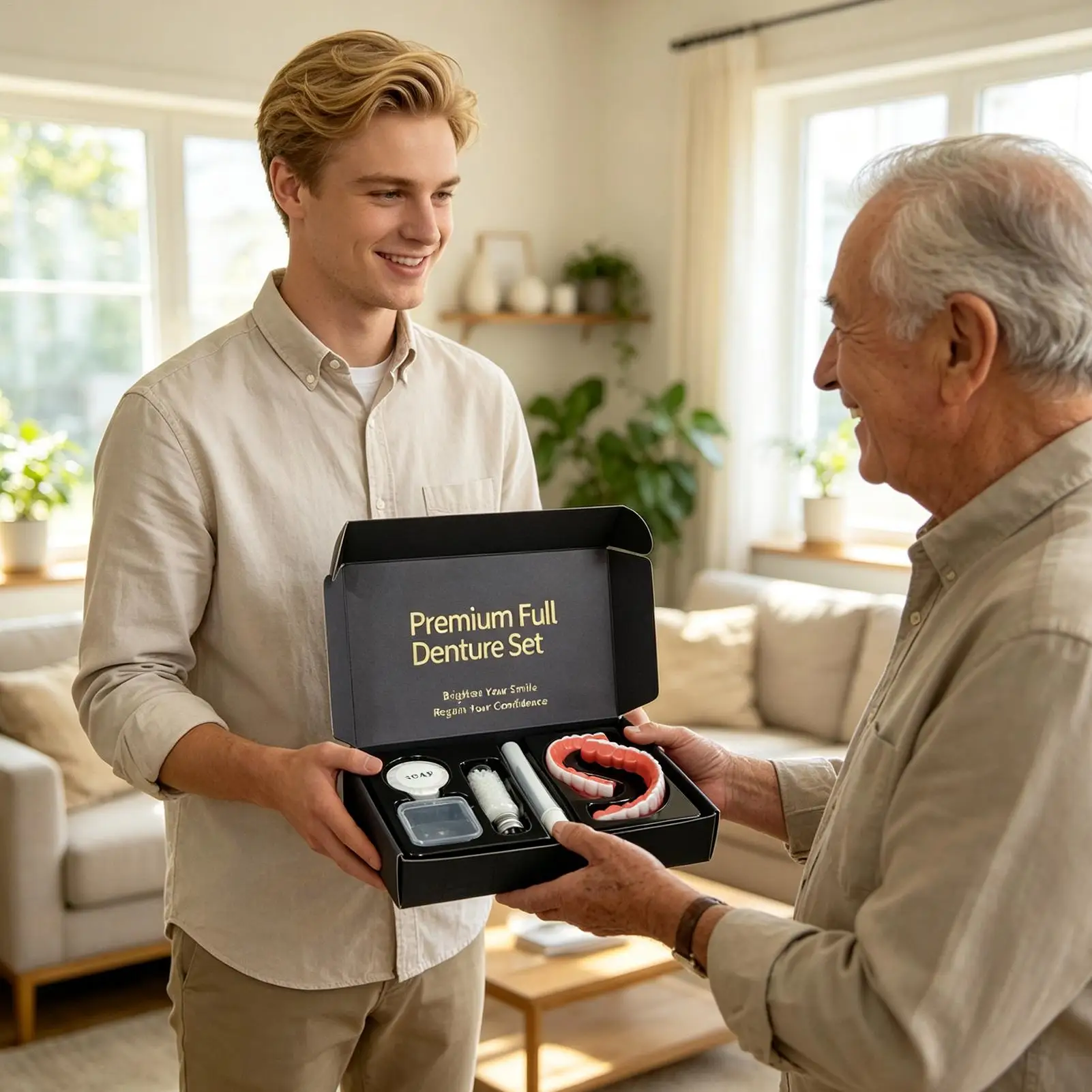 Full Denture Kit Natural Cosmetic Realistic Upper Lower Teeth Set With Cleaning Tools Comfort Fit InstantSmile Veneers