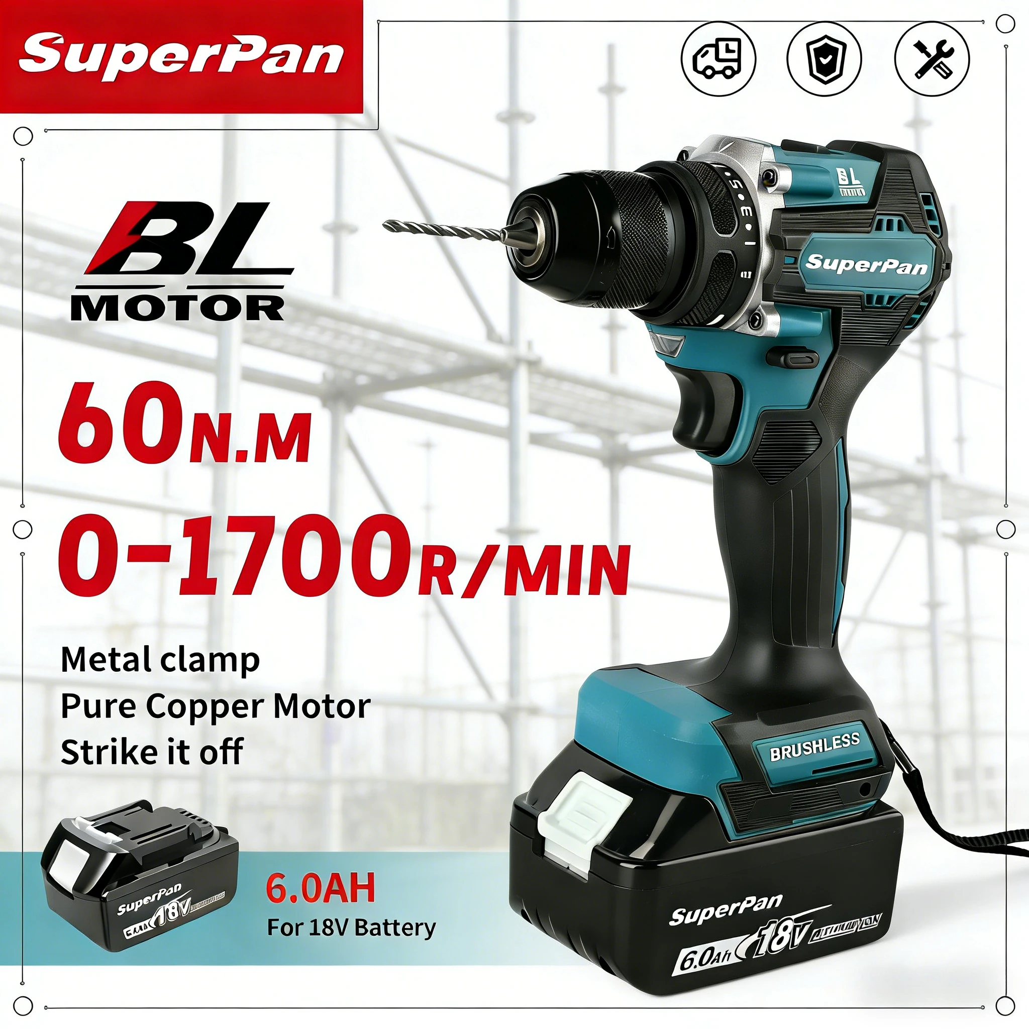 

SuperPan SP487 Drill Driver, 10MM Iron Chuck & LED Light, for Screw Installation & Renovation Work for makita 18V battery pin