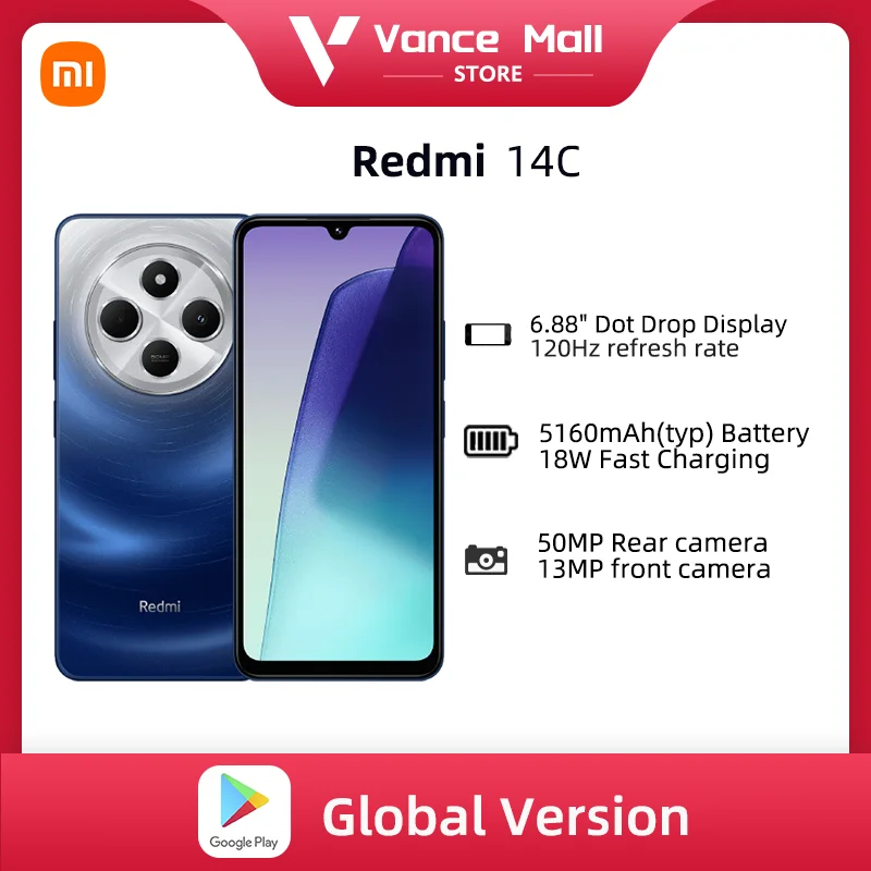 Xiaomi Redmi 14C Global Version Immersion 6.88'' 120Hz Display 50MP AI Dual Camera Massive 5160mAh Battery