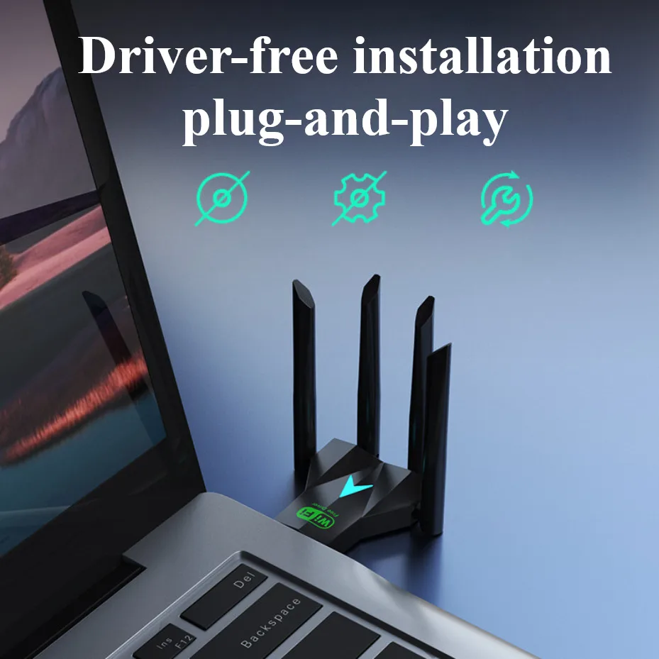 Dual Band WiFi6 USB Adapter Bluetooth 5.4 1300Mbps WiFi Dongle Plug Play 4 Antenna 2.4G/5Ghz USB Interface Wireless Netwo