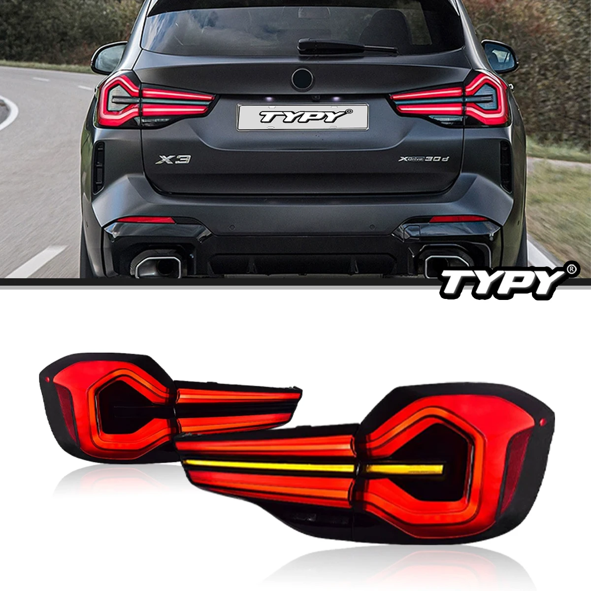 

Автомобильные задние фонари TYPY для BMW X3 2010-2021 светодиодный, автомобильные задние фонари, дневные ходовые огни, динамические Сигналы поворота, автомобильные аксессуары