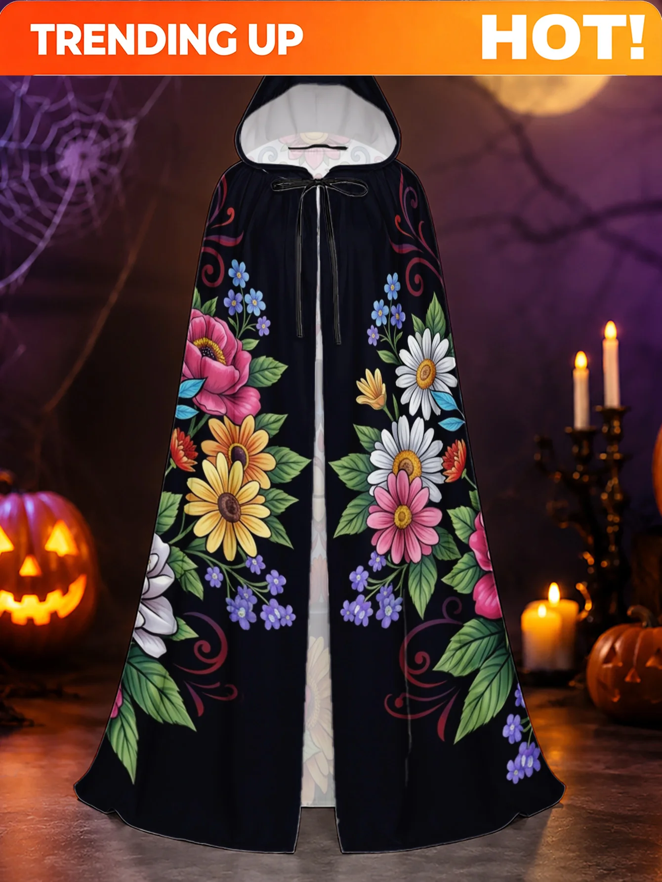 Customization 1pc, Polyester Costume Robe With Day Of The Dead Skull Elements, Hooded Adult Cape For Halloween Fantasy