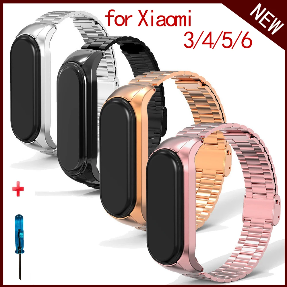 Gold Sliver Straps  For Xiaomi Mi Band 6 5 4 3 Pulseira Smartwatch Watchbands For Miband 6 5 Mi Band6 Band5 Stainless Steel Belt