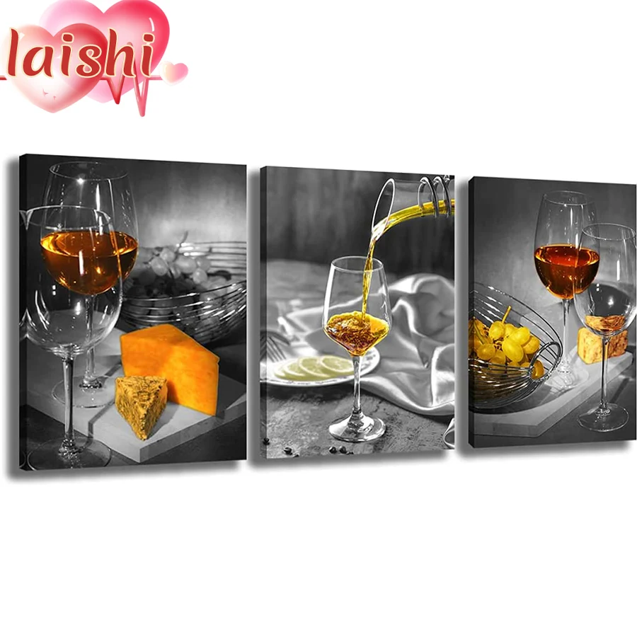 3pcs Diamond Painting Restaurant decoration, champagne, fruit Full Square Diamond Embroidery Sale Rhinestones Diamond Mosaic