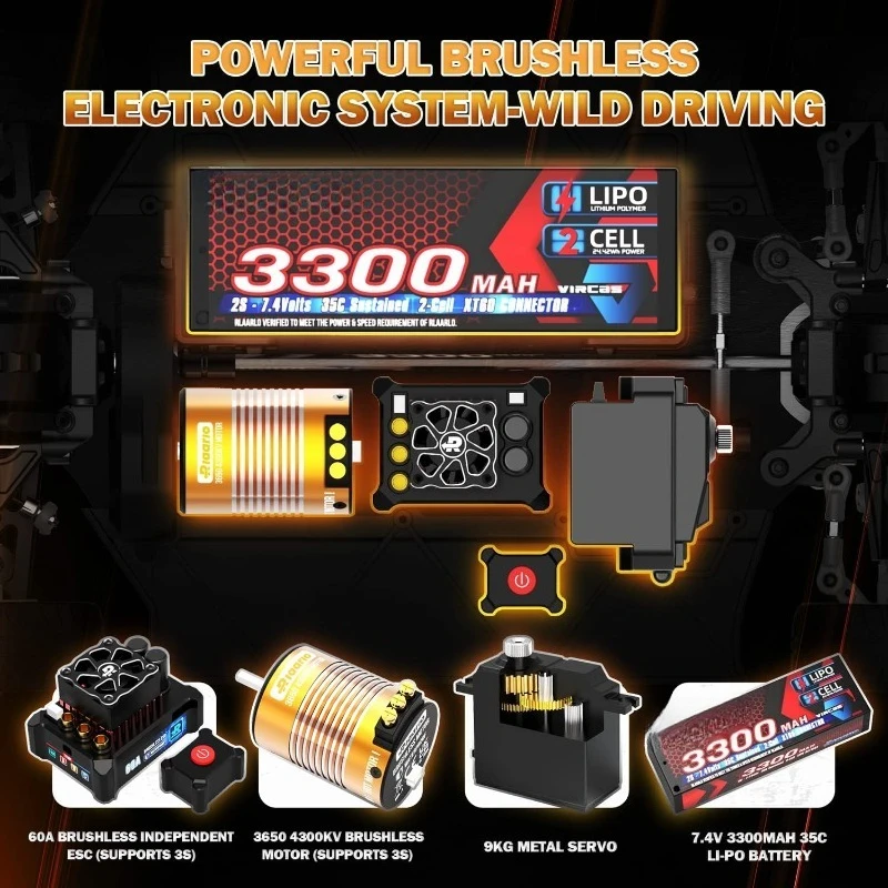 1/10 AK-917 سيارات RC سريعة بدون فرش للبالغين، ماكس 75 ميل في الساعة هواية كهربائية على الطرق RTR مع أجهزة معدنية 9 كجم، محرك 3650 4300 كيلو فولت