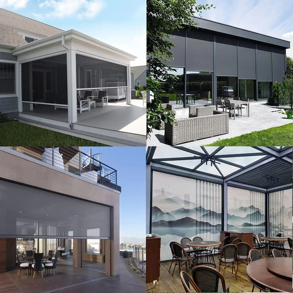Motorized Outdoor Patio Shades Roll up Blinds for Porch Waterproof Work Smart Motor Remote Control Screen Sun