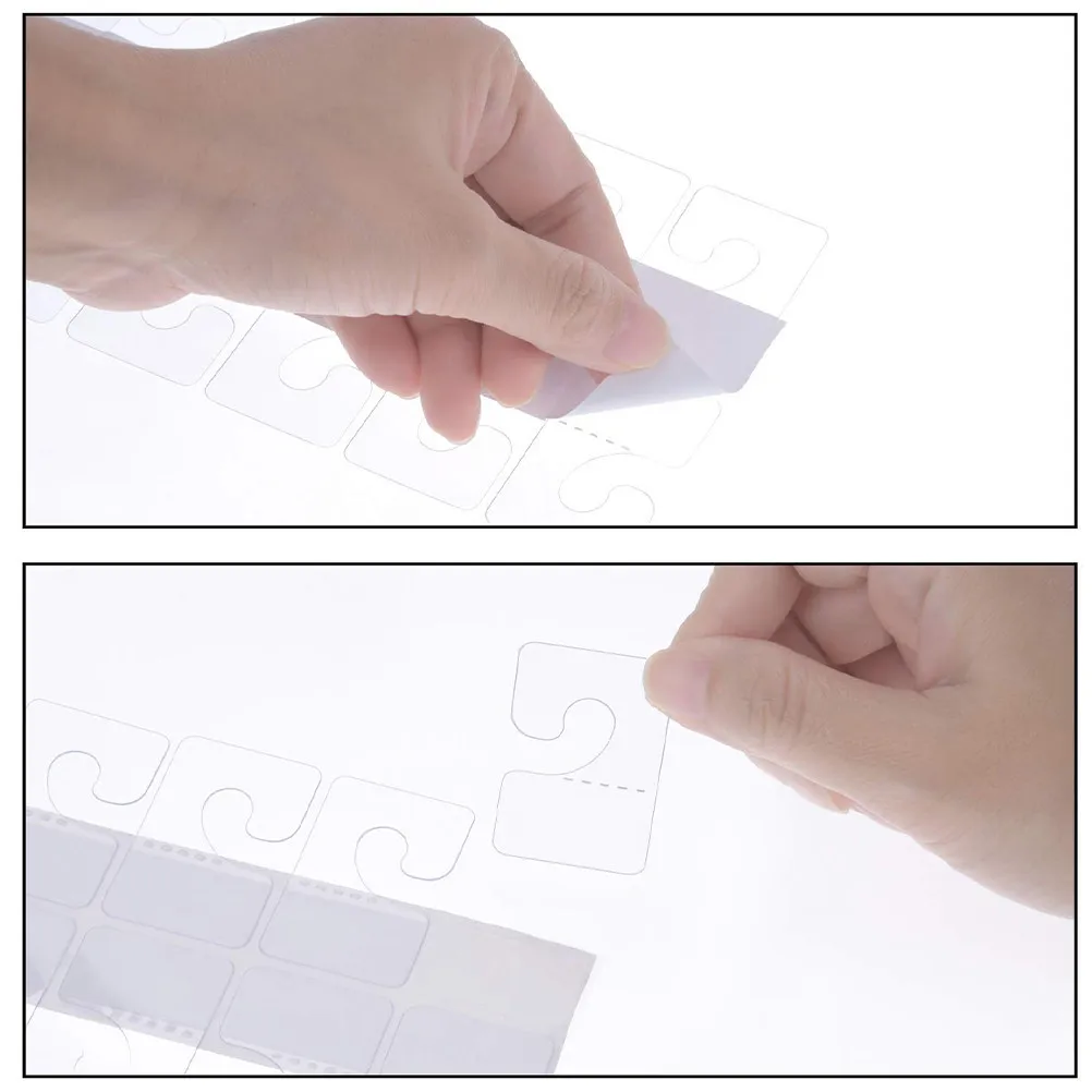 200Pcs Clear Plastic Hanging Tabs Hooks Foldable Space Saving for Retail Display Pegboard Sticker Hooks Clear Hanging Tabs