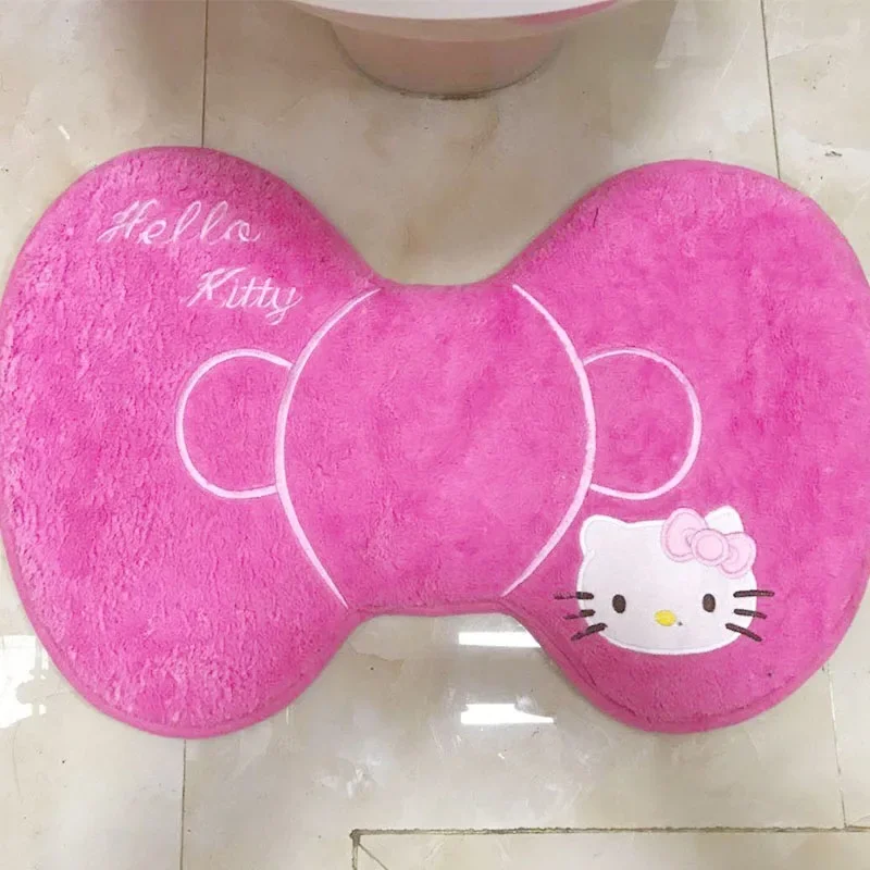 New Hello Kitty Cartoon Cute Toilet Three-piece Set Creative Kawaii Plush Toilet Mat Foot Mat Personalized Tissue Box Wholesale