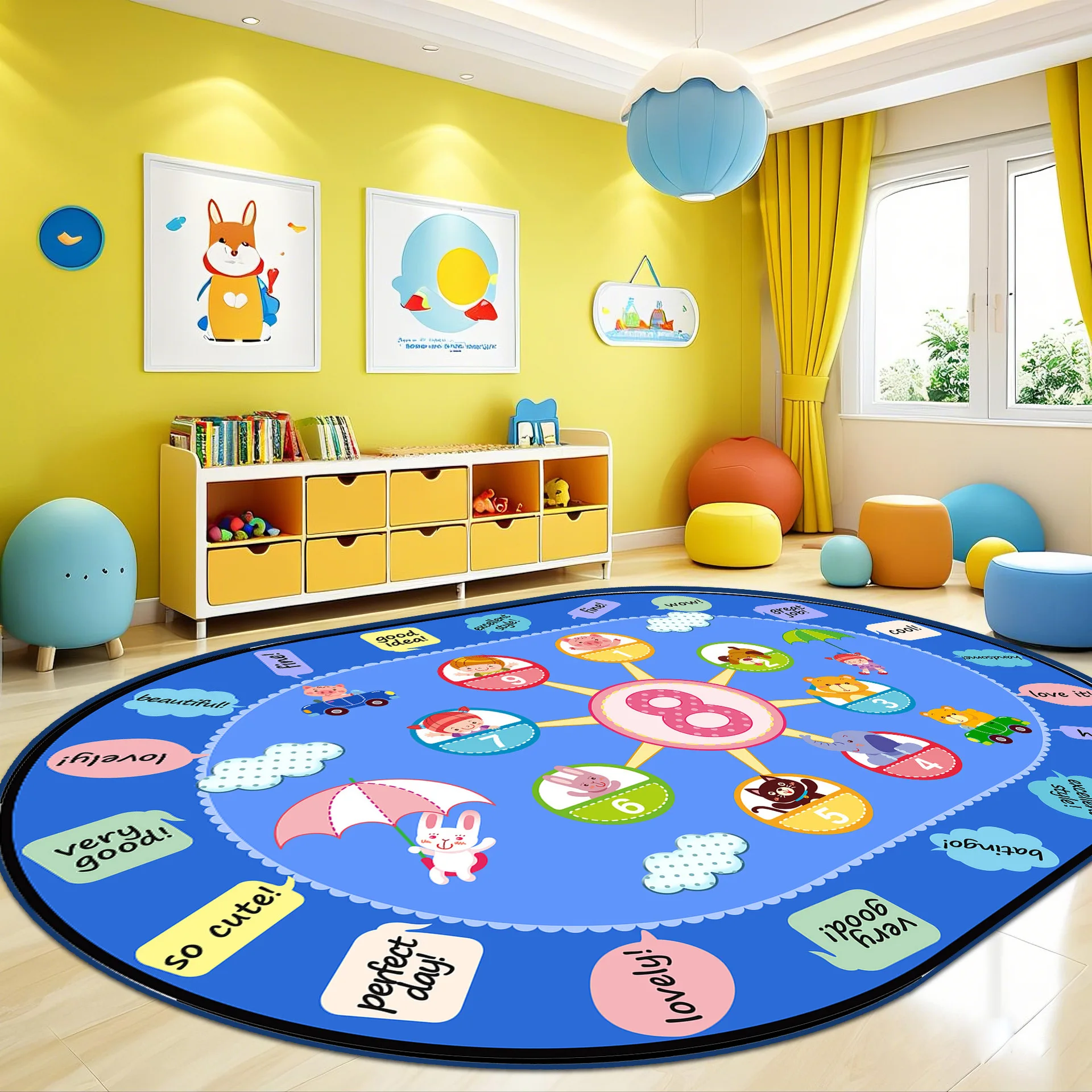 VIKAMA Children's Carpet Kindergarten And Early Education Park Game Bedside Cartoon Animal Educational Letter Mat, Home Decor