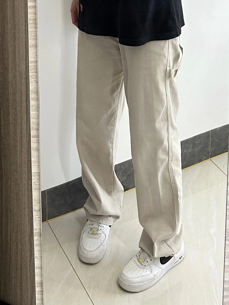 Pantaloni da lavoro decostruiti in puro cotone Paracadutista estivo da uomo Pantaloni casual larghi a gamba dritta con campana Bot Primavera Autunno