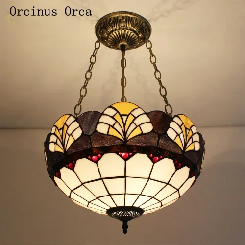 

European stained glass chandelier living room dining room bedroom Mediterranean creative painted LED Chandelier free shipping