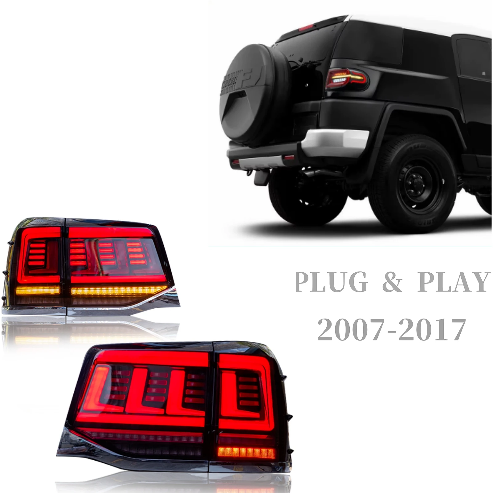 

LED Tail Lights for Land Cruiser LC200 2016-2020 – Smoked Lens, Sequential Turn Signals, Plug & Play