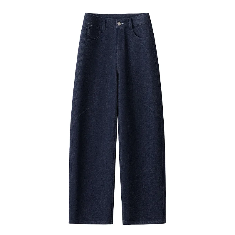 여성용 다크 블루 하이웨이스트 와이드 레그 청바지, 가을 신상 루즈 슬림 데님 스트레이트 레그 바닥 길이 바지
