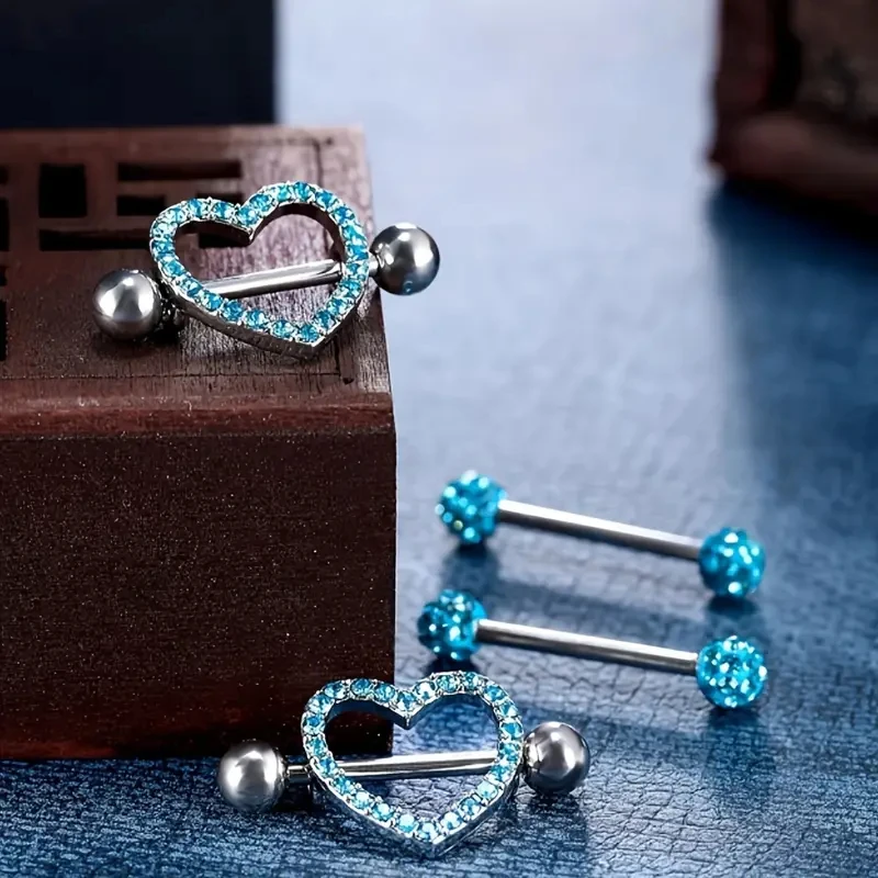 2 أزواج 14 جرام الفولاذ المقاوم للصدأ الحديد حلقات للحلمات من الفولاذ مع الراين المبهر بلينغ نمط الحلمة ترصيع اللسان ثقب المجوهرات