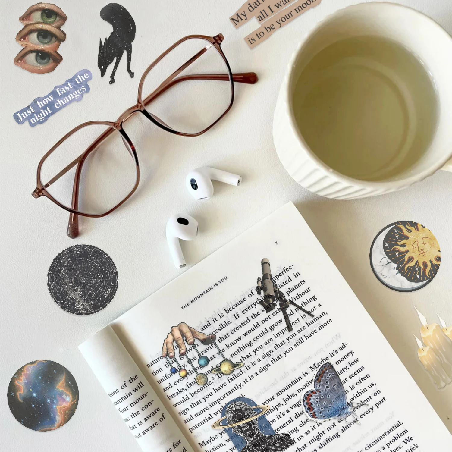 50Pcs Space Sun Planet Cartoon Waterproof PET Stickers Pack Cute Water Bottle Laptop Skateboard Scrapbook Accessories