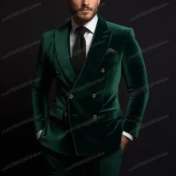 New Green Velvet Men Suit Groom Groomsman Wedding Party Prom Formal Occasion Business Male Tuxedos 2 Piece Set Blazer Pants