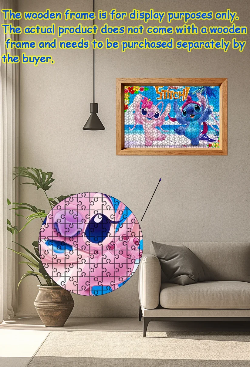 Rompecabezas de Disney Stitch, 108/200/300/500/1000 piezas, rompecabezas de madera para suelo, regalo de alta calidad, juego divertido para fiestas