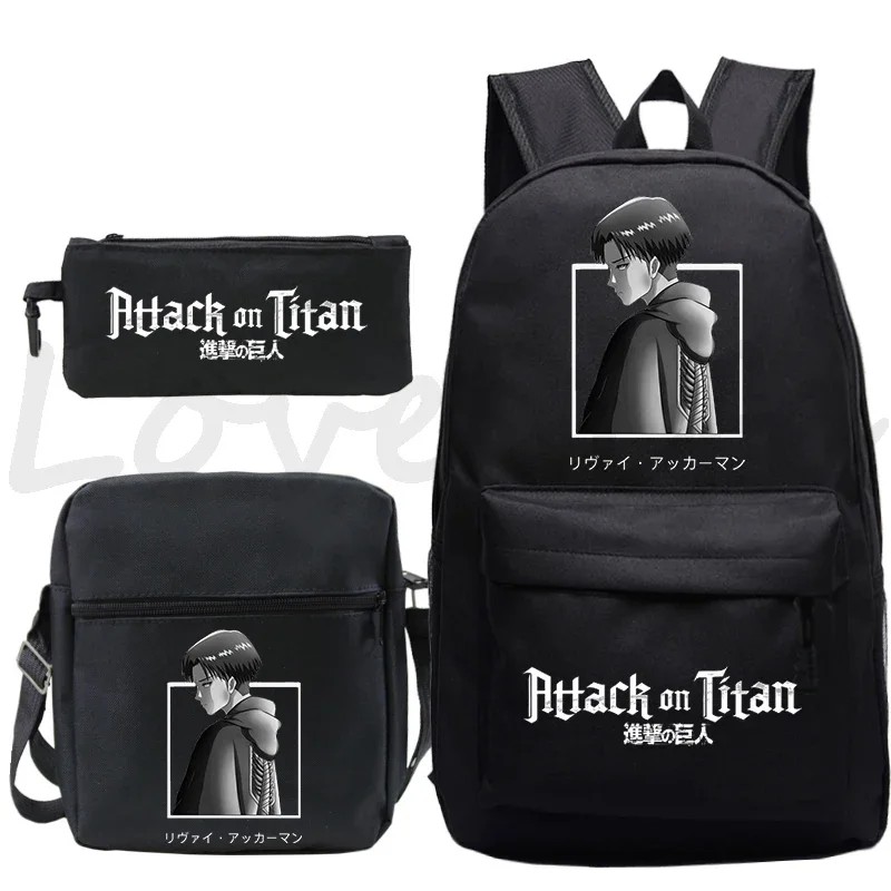 Anime Attack on Titan Backpack 3PCS Students Girls Boys School Bag Shoulder Bag Pencil Bags Set Children Back To School Backpack