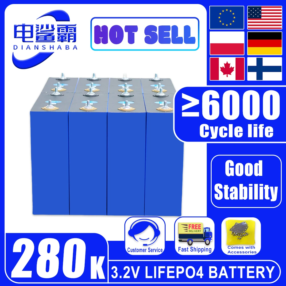 

6000 cycle 3.2V 280Ah battery 12V 24V Suitable electric vehicle ship RV Solar Power Storage Battery Phosphate Battery 280K