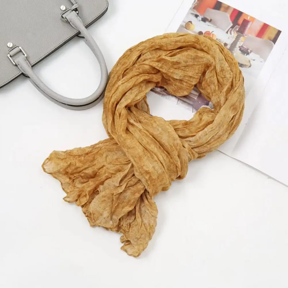 وشاح نسائي أنيق مطوي من القطن والكتان شال للنساء على الطراز القديم وشاح طويل بلون سادة متعدد الاستخدامات لأسلوب الراحة #2