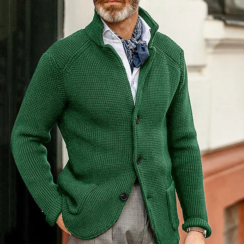 Men Sweaters Long Sleeve Single Breasted Cardigan Knitted Loose Fit Spliced Buttons Casual Autumn 2025 Pockets Stand Collar