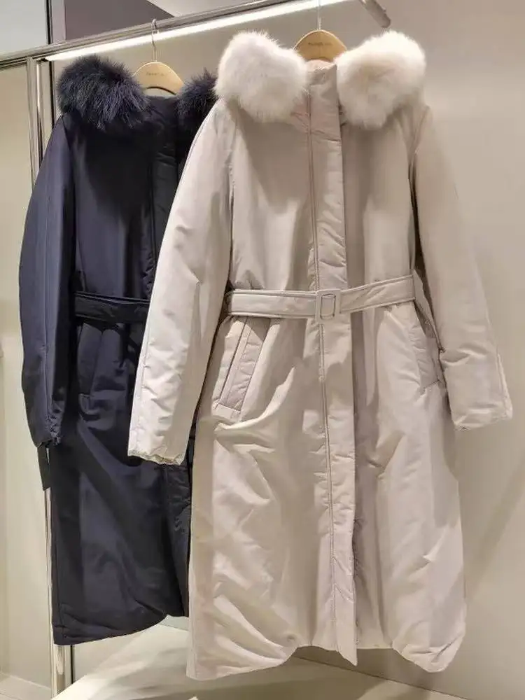 

Korean Style Women's down Jacket Padded Coat White Goose down Filling Regular Sleeve Long Zipper Closure Mid-Length Coat