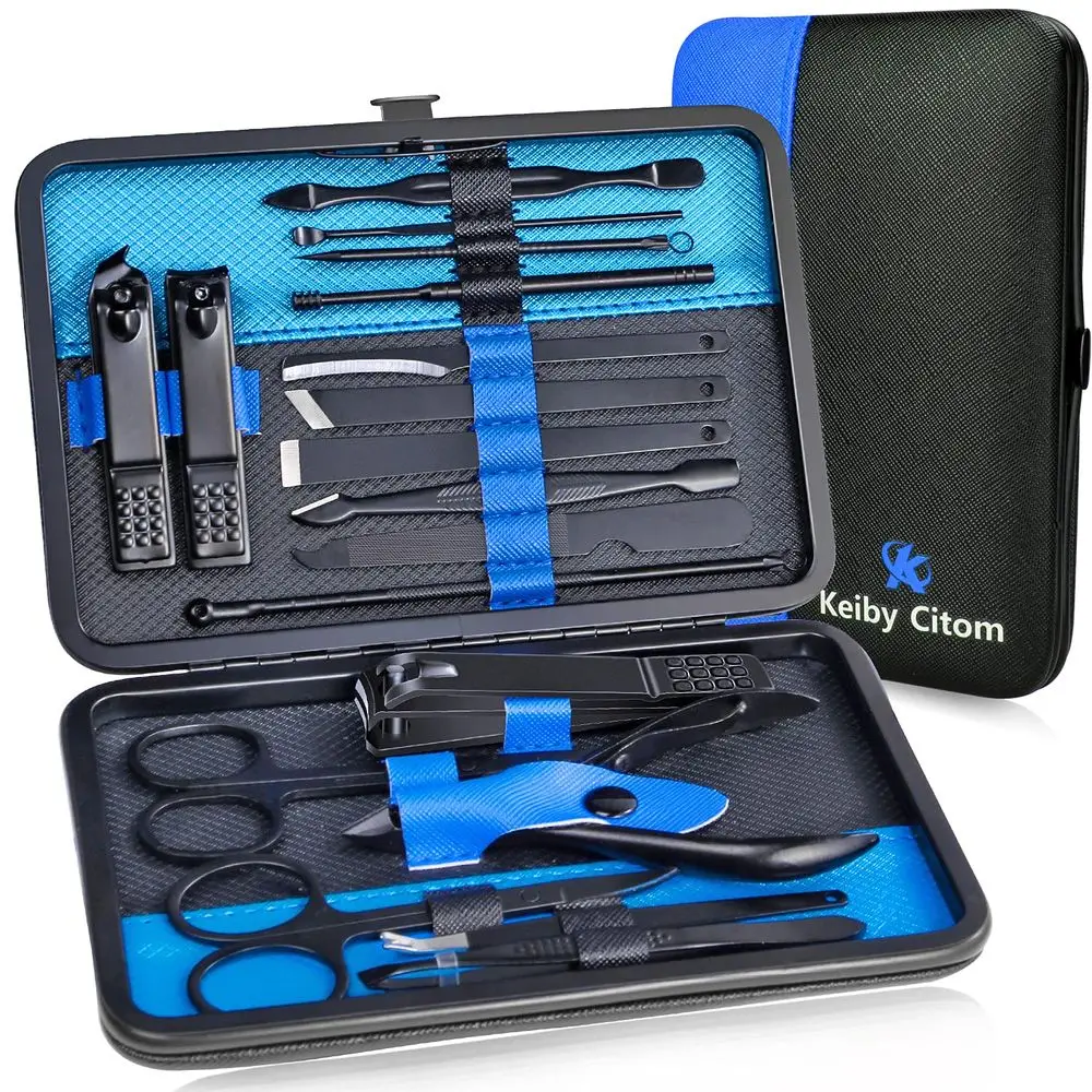 

18-Piece Stainless Steel Travel Nail Clipper Set with Deluxe Case - Manicure & Pedicure Kit