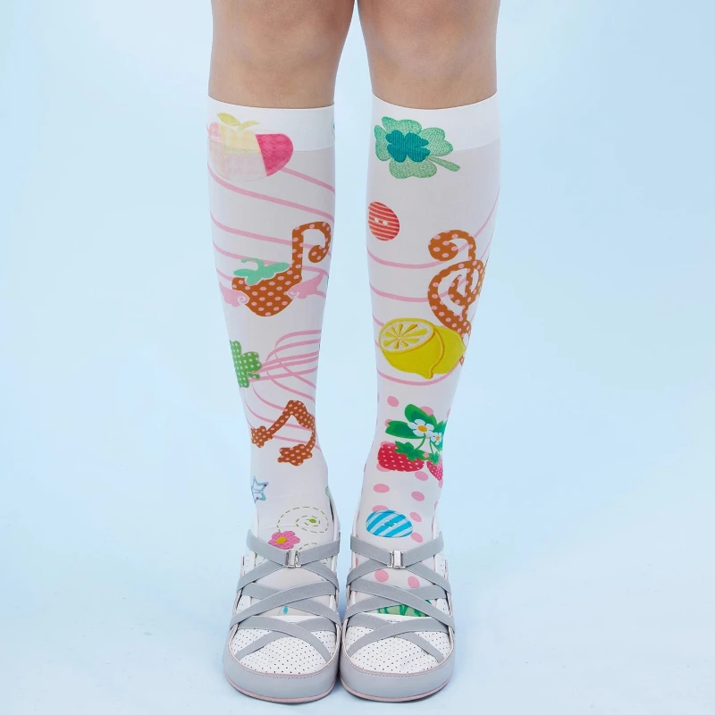Japanese Original Design Cute Music Note Print White Women's Stockings Autumn New Sweet Cute Versatile Mid-Calf Socks Ladies