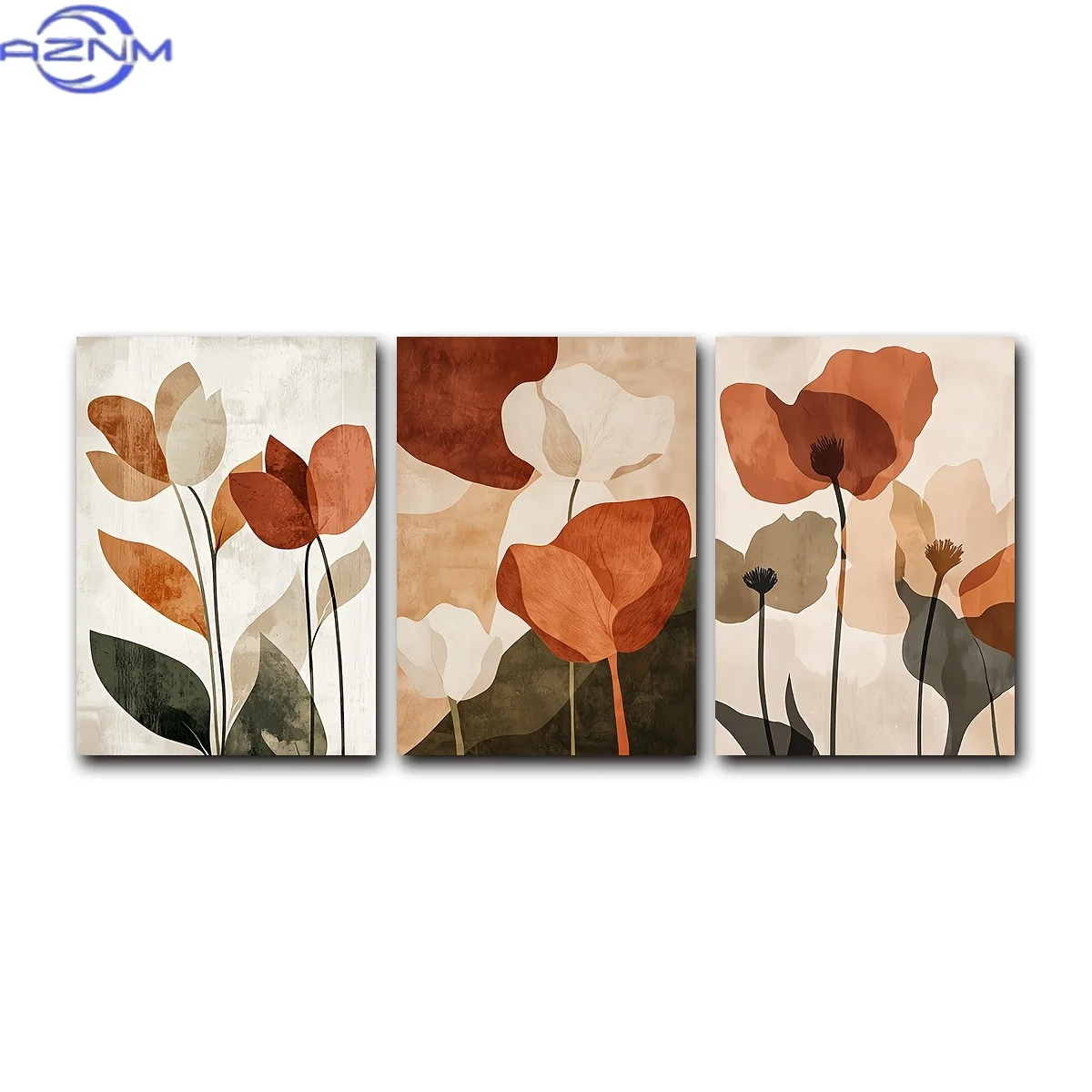 3pcs Boho Modern Botanical Wall Art Prints - Neutral Floral Posters Suitable for / Use, Earth Tone Spray, Vertical Plant Posters