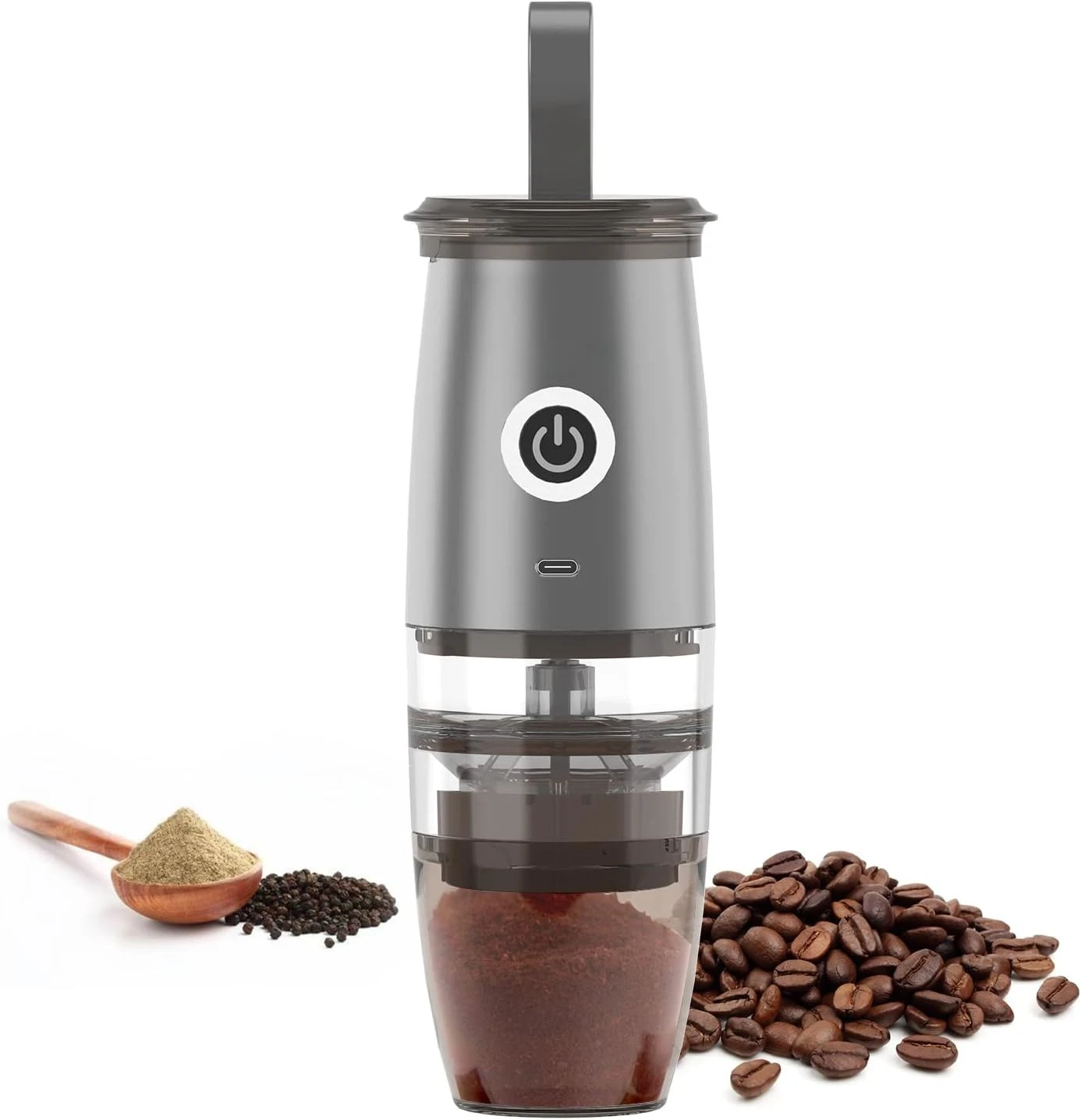 Molinillo de café eléctrico portátil mejorado, molinillo de granos de café, molino de rebaba ajustable con 5 ajustes de molienda precisos