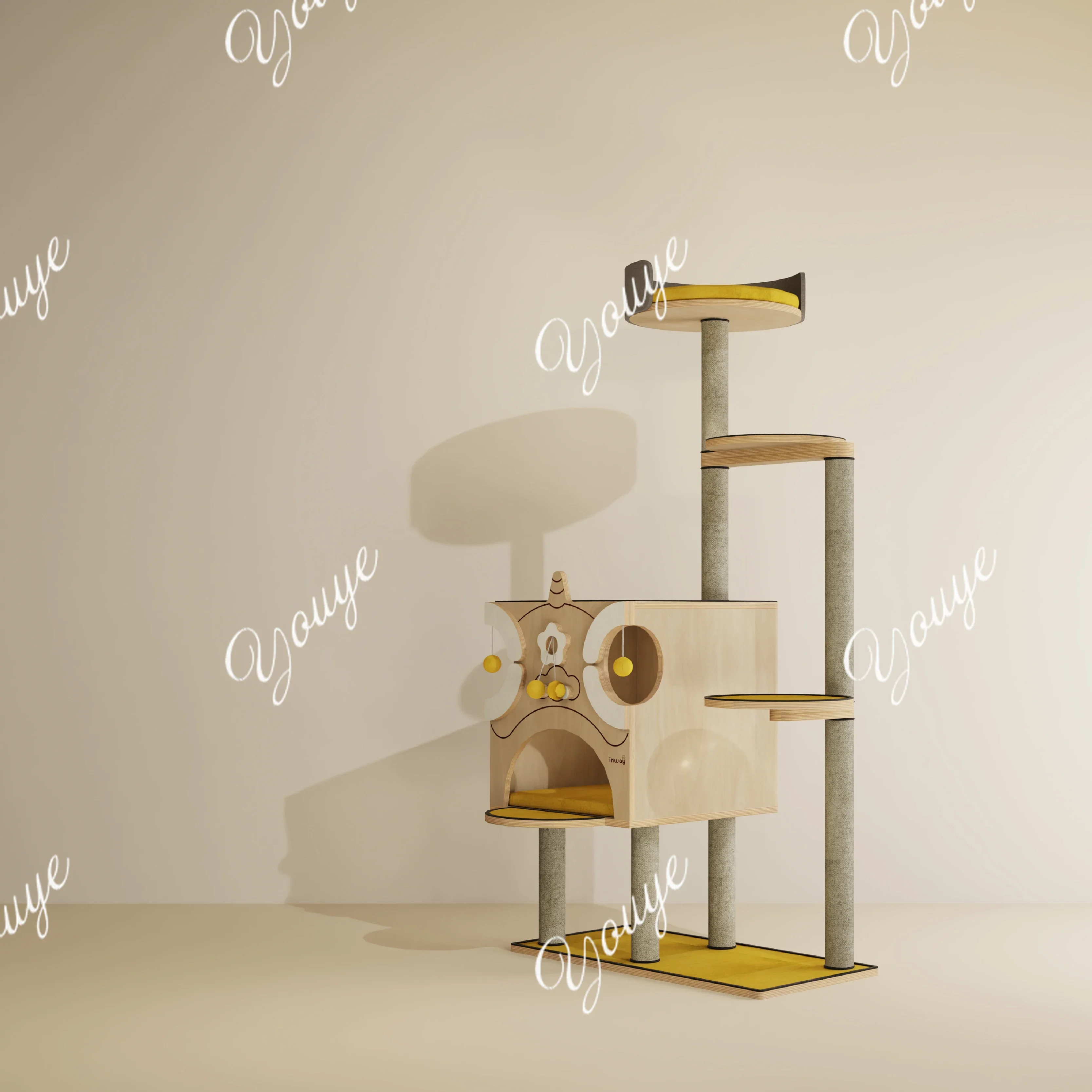 Pet climbing frame cat scratching board integrated multi-cat jumping platform bird watching platform scratching column cat house