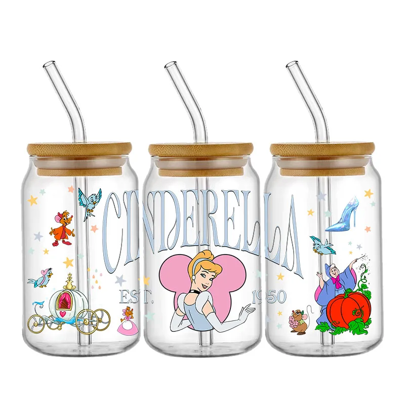 Disney Prinses Prins Heks 16Oz Uv Dtf Cups Wrap Transfer Sticker Aangepaste Labels Diy Logo Zelfklevend Waterdicht