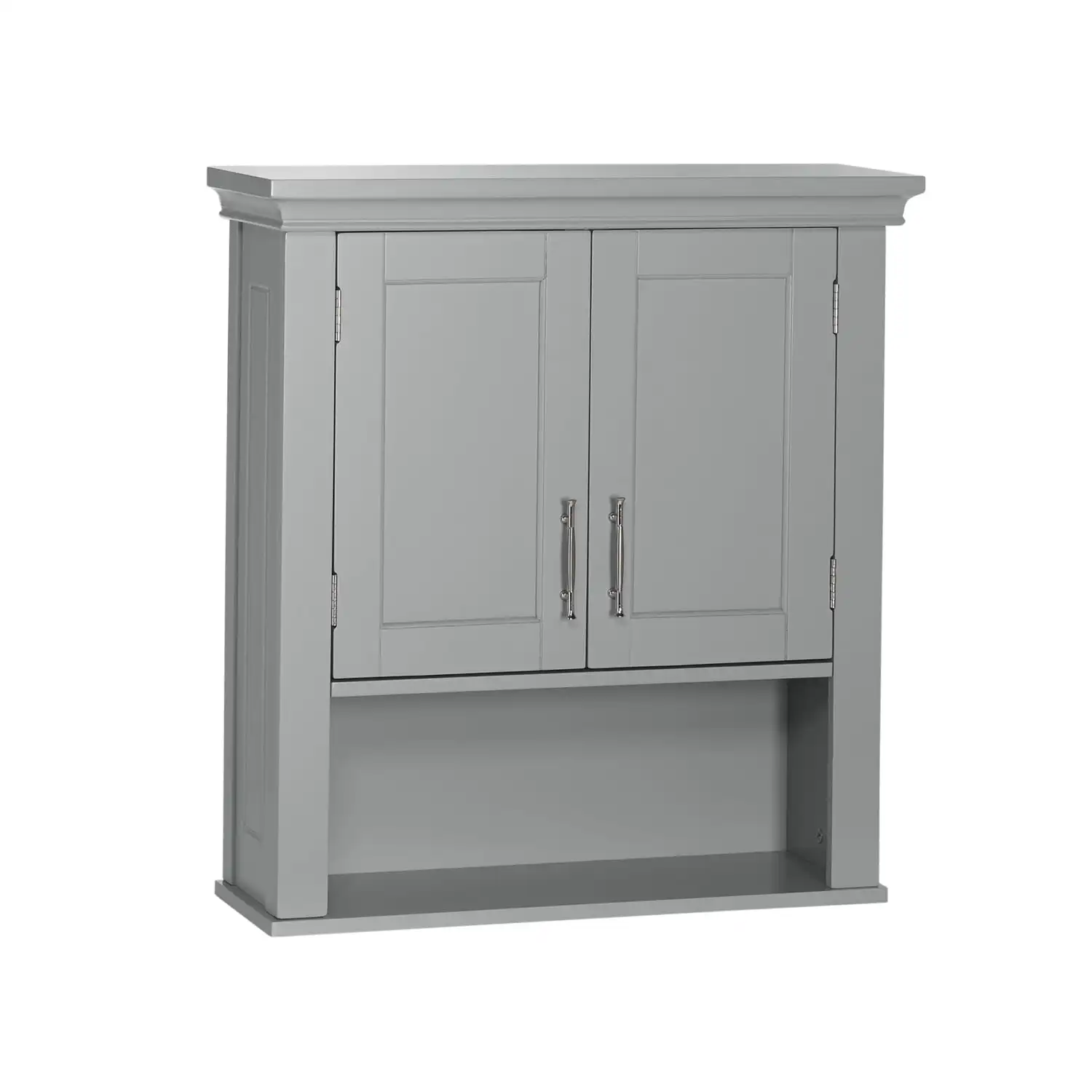 Somerset Two-Door Bathroom and Laundry Wall Mount Storage Medicine Cabinet with Open and Adjustable Shelf - Gray