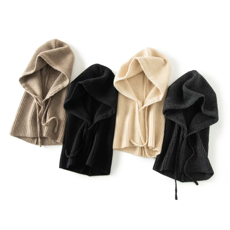 Cashmere Yarn Hat Scarf Women's Dual-Use Thick Neck Cover Autumn and Winter Warm Knit Ear Protection Neck Hooded