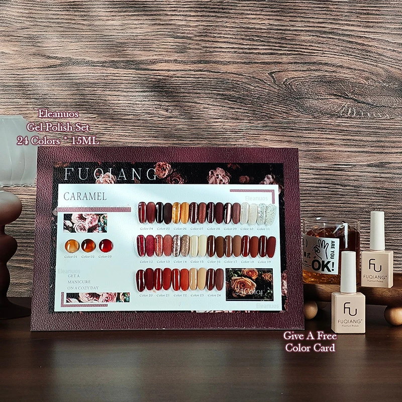 

Eleanuos Autumn Winter Red Brown gel Polishing 24PCS Mixed Varnish Semi Permanent Soaking Coffee UV Primer Nail Salon Amber Nail