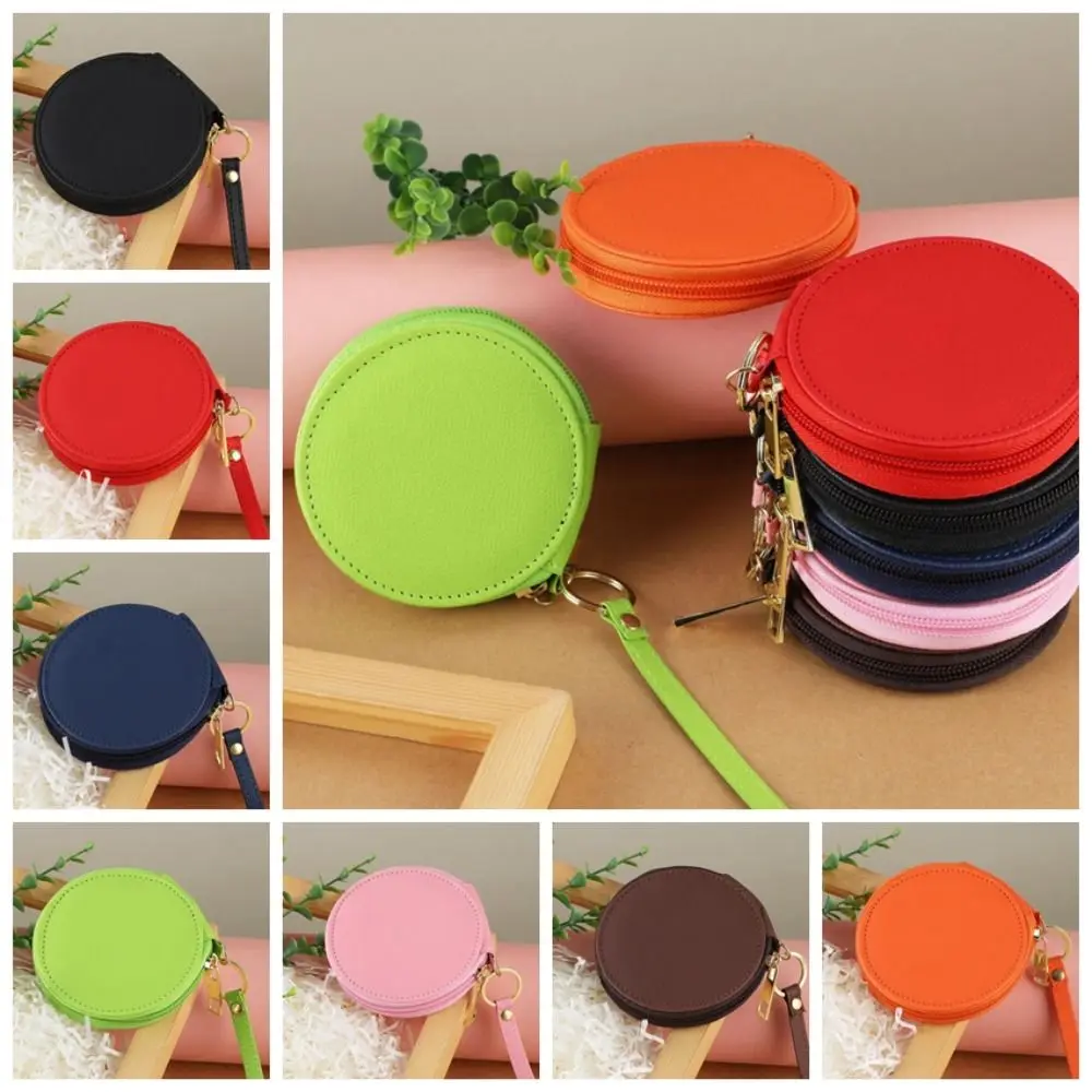 Monedero de cuero PU, bolso con colgante, llavero, billetera redonda con cremallera, bolsa de almacenamiento pequeña, bolsa para tarjetas, bolsa de almacenamiento pequeña