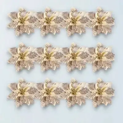 

12Pcs Glitter Poinsettia Flowers Christmas Decorations Set for Home Office Hotel Restaurant Stage DIY Tree Ornament Party