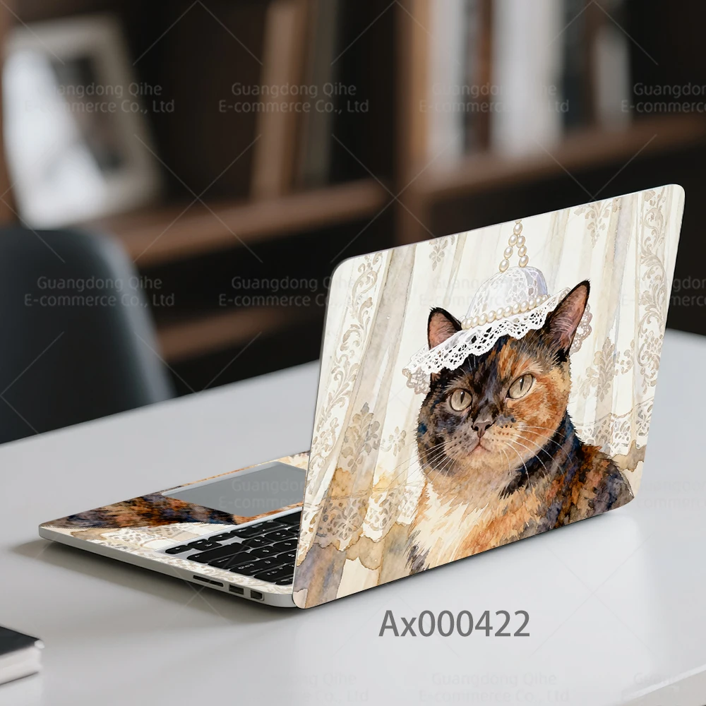 2 Pieces/pack Vintage Elegant Cat Laptop Stickers - Self-Adhesive Waterproof for MacBook Notebook PC Skin Art Mural Decals