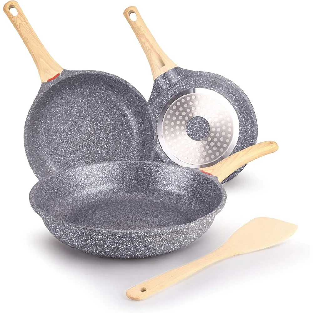 

Induction Nonstick Frying Pan,Light Weight Skillet,Healthy Non Toxic Omelet Pan,All Stoves Compatible Egg Pan (grey, 4 piece set