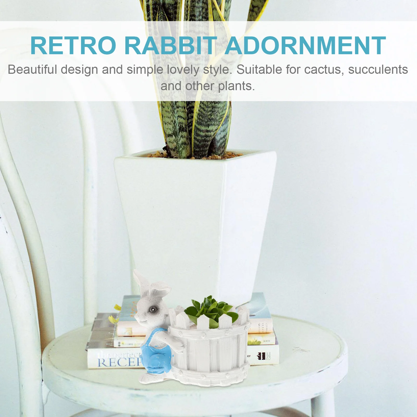 

Retro Rabbit Adornment Succulent Planting Pot Exquisite Resin Craft Lightweight Portable Home Desktop Decoration Cactus