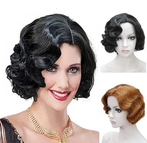 Synthetic Hair 1920‘s Flapper Hairstyles Wig for Women Finger Wave Retro Style Short Synthetic Wig Cosplay Halloween Wig